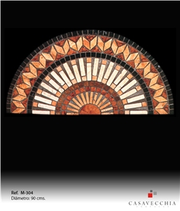 Limestone and Travertine Mix Mosaic Medallion, Rojo Travertino and Piedra Muneca Limestone