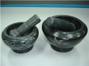 Black Granite Mortar and Pestle