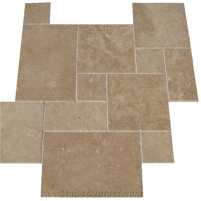 Kozlu Noche Travertine Pattern Set Tiles & Slabs, Beige Travertine Tiles & Slabs