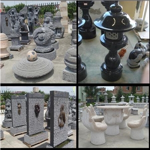 Granite Carvings Fountain, Flowerpot, Bench