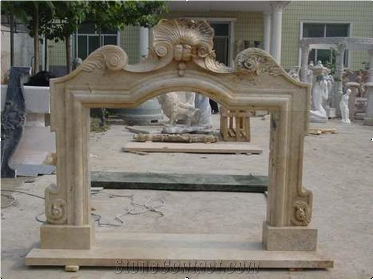 Beige Marble Fireplace Mantel