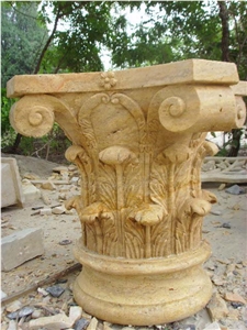 Yellow Travertine Column Top and Pillar