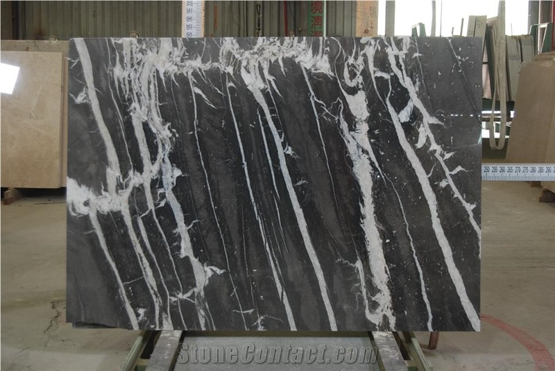 Anatolian Silver Ice Marble Tiles & Slabs, Black Polished Marble Floor Tiles Turkey