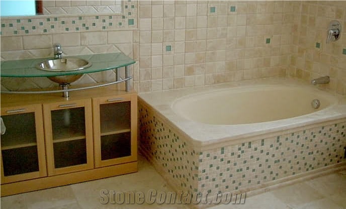 Travertine Bathroom Design, Classic Beige Travertine