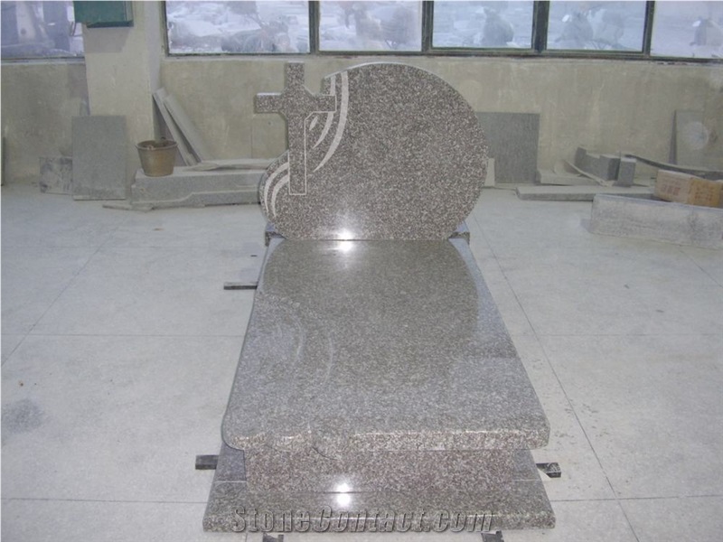 Pink Granite Monument,Cross Tombstone
