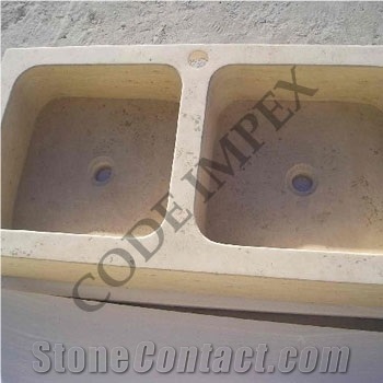 Vanilla Travertine Double Eye Sink, Beige Travertine Turkey Sinks & Basins