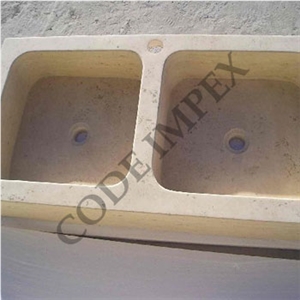 Vanilla Travertine Double Eye Sink, Beige Travertine Turkey Sinks & Basins