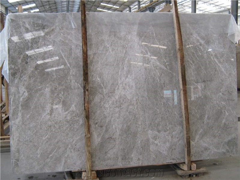 Damasta Silver Grey Marble Slab, Greece Black Marble