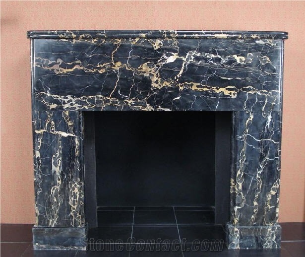 Nero Portoro Marble Fireplace Mantel