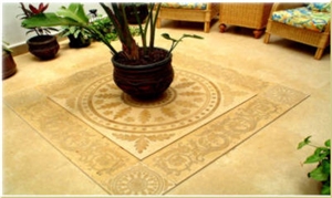 Desert Cream Marble Mosaic Floor Medallions & Engravings