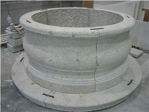 Grey Granite Hand Carved Flowerpot
