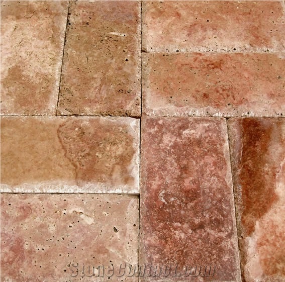 Copper Red Travertine Exterior Pavement, pavers, floor covering, cube stone 