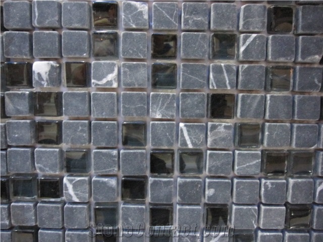Black Marble Mixed Crystal Glass Mosaic