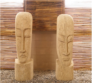 Beige Limestone Kepala Head Statues Beige Limestone Kepala Head Statues