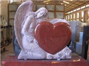 Red Granite Angel Monument,Heart Tombstone
