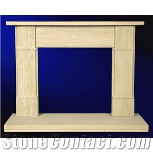 Beige Limestone Fireplace
