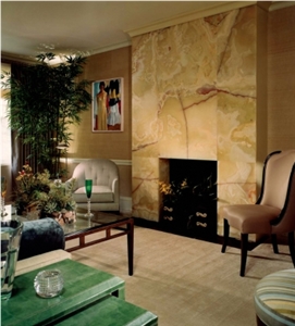 Onyx Slab Fireplace Mantel, Medium Green Onyx