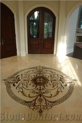 Water Jet Floor Medallion, Beige Marble Floor Medallion