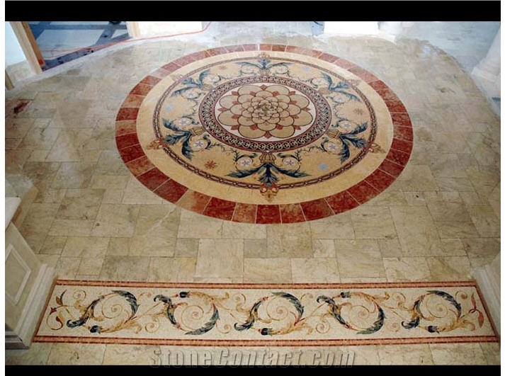 Jerusalem Stone Mosaic Medallion, Jerusalem Gold Yellow Limestone
