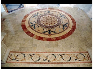 Jerusalem Stone Mosaic Medallion, Jerusalem Gold Yellow Limestone