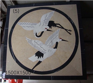 Waterjet Marble Medallion Patchwork Pattern, Beige Marble Medallion