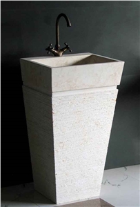 Beige Marble Pedestal Sink