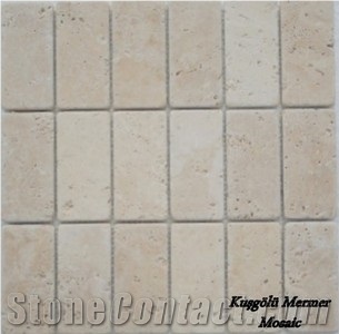 Mosaic K10, Light Cream Travertine Tumbled Mosaic, Beige Travertine Mosaic