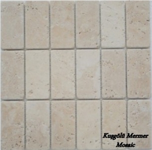 Mosaic K10, Light Cream Travertine Tumbled Mosaic, Beige Travertine Mosaic