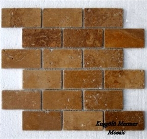 Noche Travertine, Brown Travertine, Basket Weave Mosaic, Mosaic K9