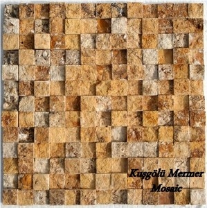 Yellow Gold Travertine Split Face, Golden 3d, Mosaic Yellow Gold Travertine Split Face, Golden 3d, Mosaic