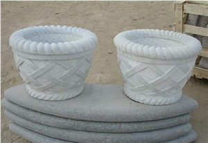 White Granite Carved Flower Pots
