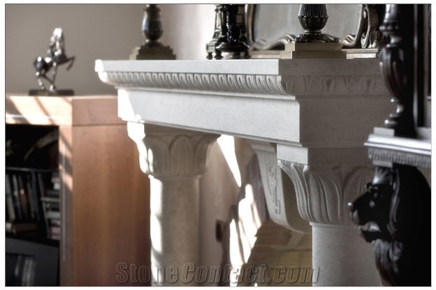 Nabresina Limestone Fireplace, Beige Limestone
