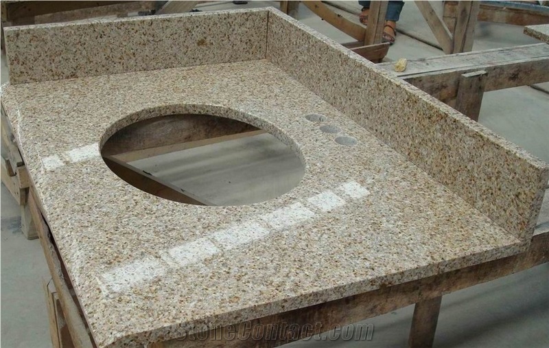 China Granite G682 Bathroom Vanity Tops, Natural Stone Custom Countertops with Sink & Basins, Rusty Yellow Granite Vanity Top
