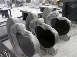 Black Granite Heart Headstone,Angel Monument