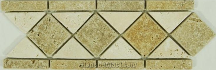 Ivory Travertine Tumbled Mosaic Borders