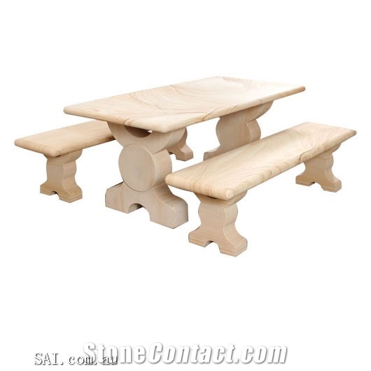 Yellow Sandstone Garden Ornaments Table Set
