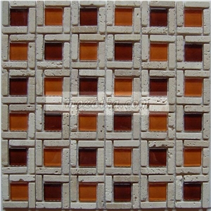 Beige Travertine and Glass Mixed Mosaic