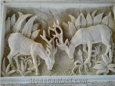 Beige Limestone High Relief Fauna
