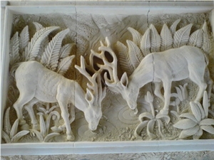 Beige Limestone High Relief Fauna