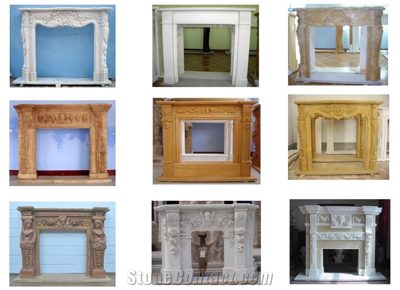 Hand Carved White Marble French Fireplace Surround