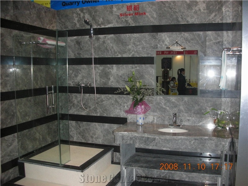 Silver Mink Marble Bathroom Design,Grey Marble Bath Design