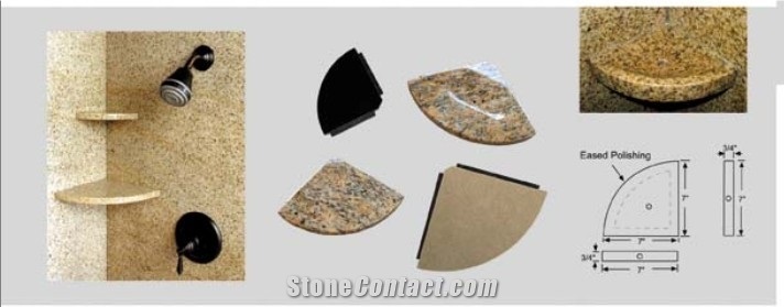 Eased Polished Fan-Shaped Granite Tub Surround,Sunset Gold Yellow Granite & G682 Granite Bath Accessories