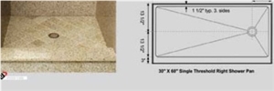 Nature Stone Yellow Rusty Granite Shower Tray ,30"*60"Single Threshold Right Shower Pan
