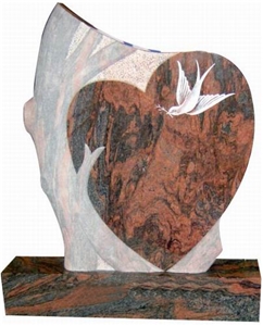Red Granite Carving Heart Headstone 030 Red Granite Carving Heart Headstone 030