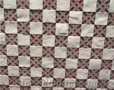 Red Granite with White Marble Split Face Mosaic Tiles