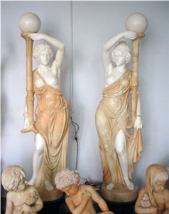 Wanxia Red Marble Mixed White Marble Human Sculptured Laterns/Garden Decoration