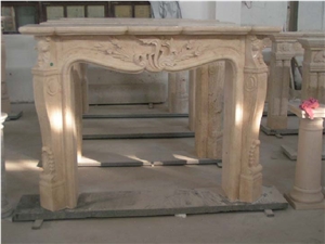 Beige Marble Fireplace Mantel