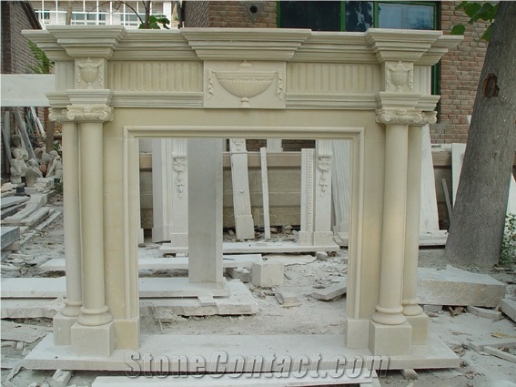 Beige Marble Fireplace Mantel