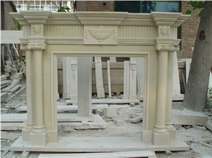 Beige Marble Fireplace Mantel