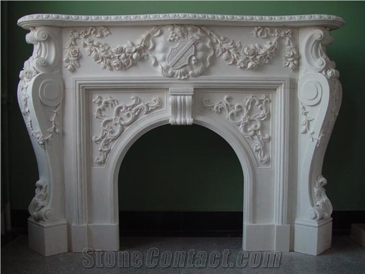 White Limestone Fireplace